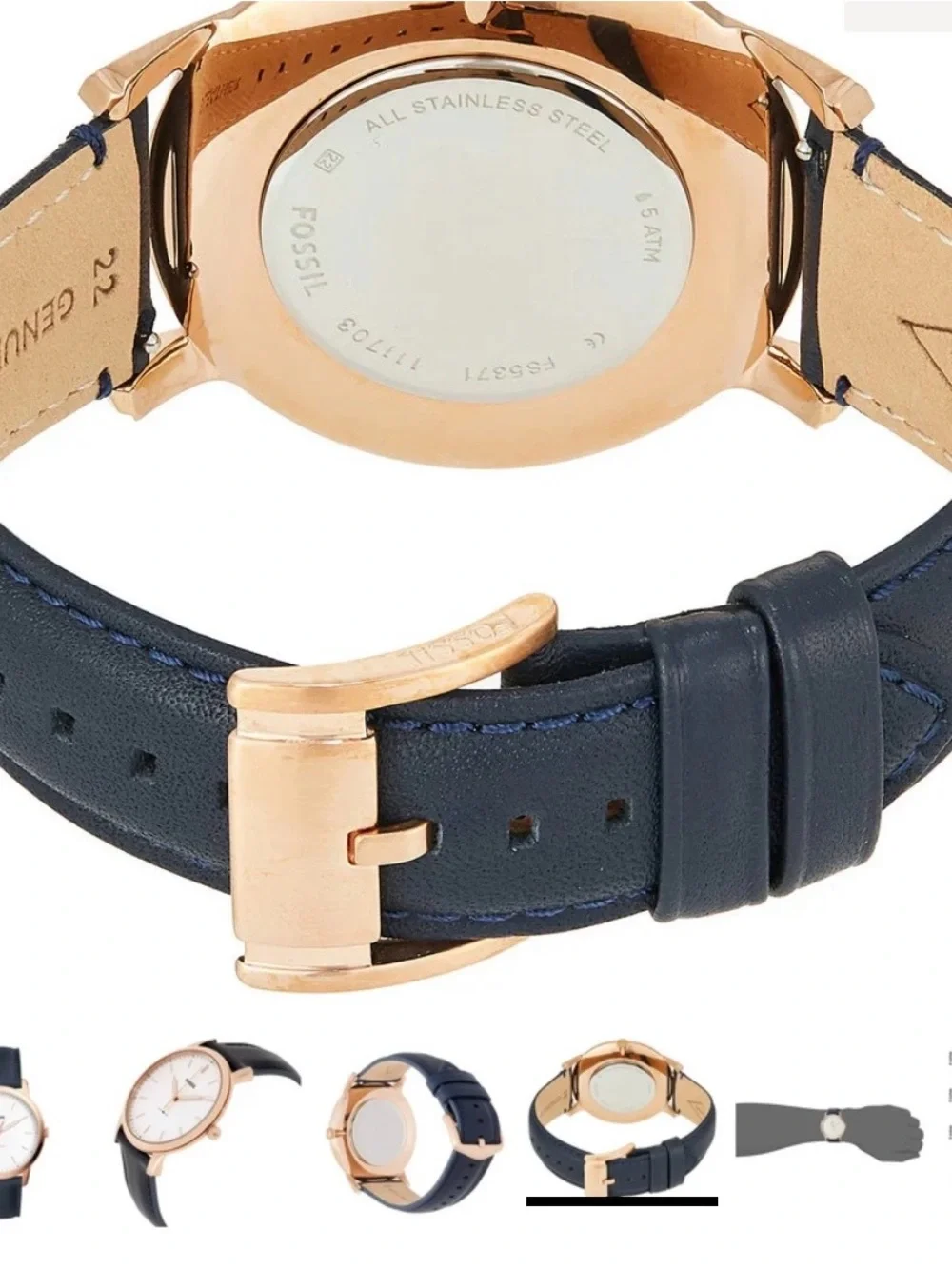 Fossil Men's Blue Leather Strap Watch with  Gold Case